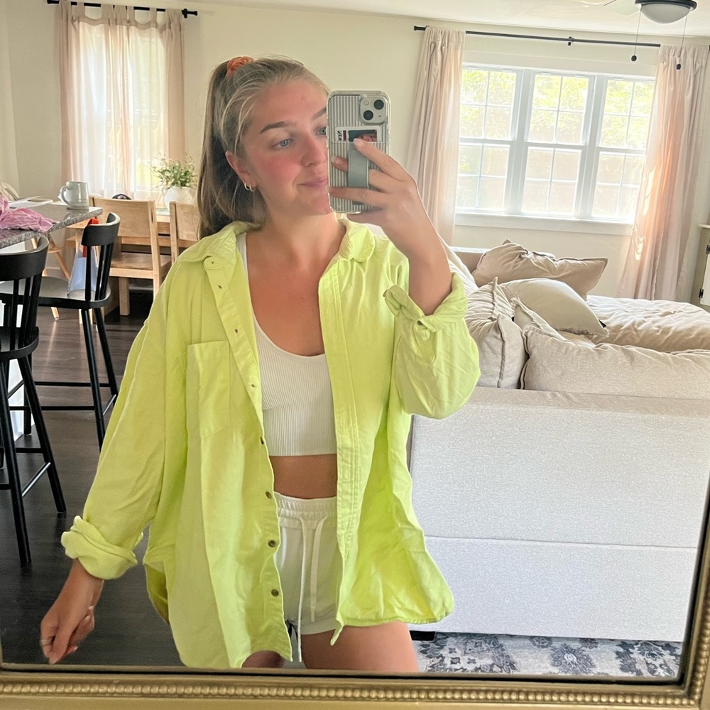 Oversized button up top